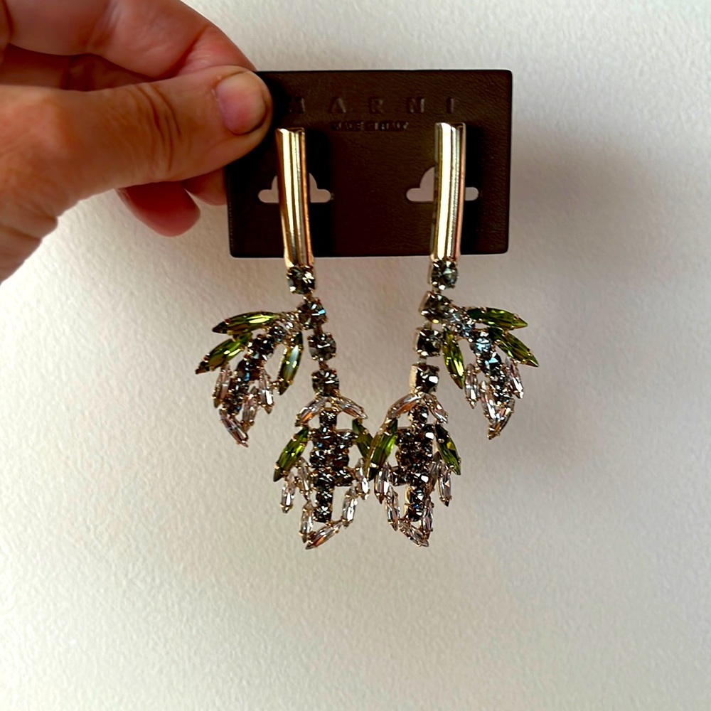 Marni two-toned emerald and crystal branch earrings